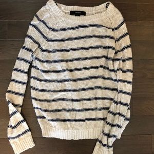 Beige f21 sweater with blue stripes